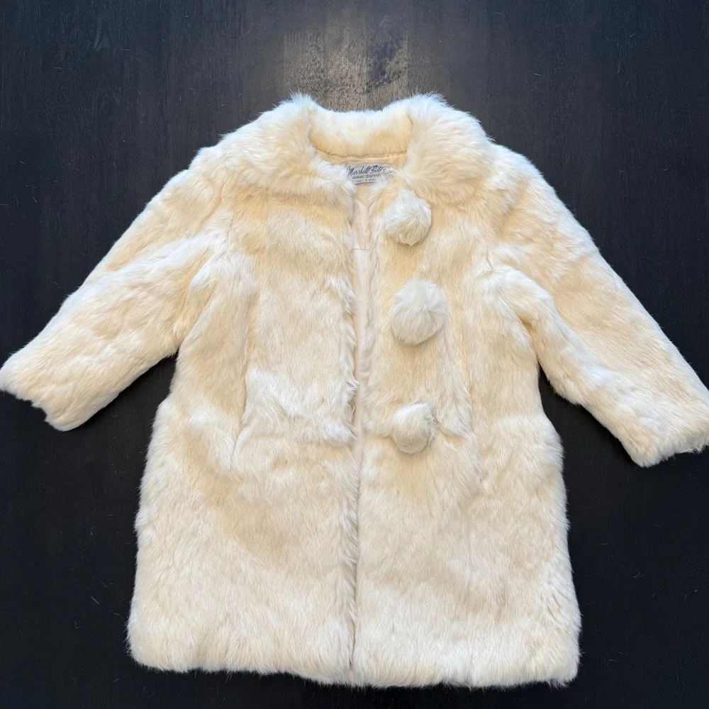 Vintage Faux rabbit Coat Girls Pom Pom Buttons Winter Outerwear‎ Cozy Chic Party - Picture 5 of 16